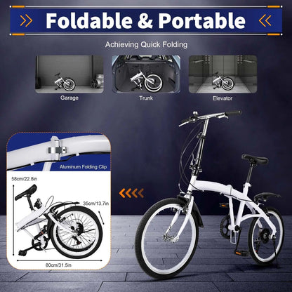 Opvouwbare Fiets – Stadsfiets – Vouwfiets – Compacte Fiets – 20 Inch – 7-Speed Versnellingen – Lichtgewicht Carbonstaal