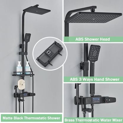 Douchekraan - Douchepaneel - Douche - Regendouches - Regendoucheset met Display, 4-Wegs Systeem, Plank & Bidetfunctie - Digitale Thermostatische - Zwarte