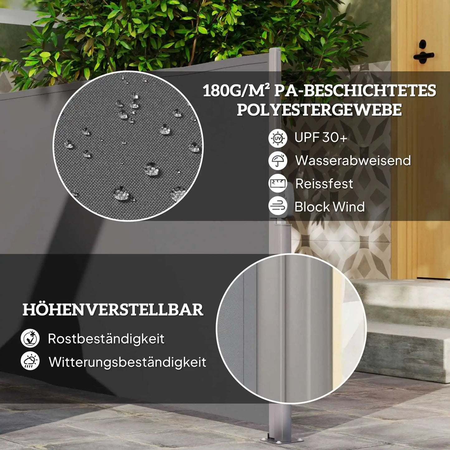 Uitschuifbaar Zijscherm – Balkon Scherm – Windscherm – Privacy Scherm – Waterafstotend Polyester – Aluminium Frame