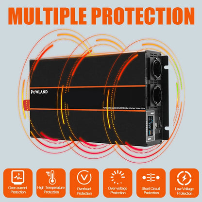 Pure Sine Wave Omvormer – Spanning Omzetter – Stroom Converter – Energie Inverter – Power Inverter 6000W 12V EU – Continu vermogen 3000W – LCD Display