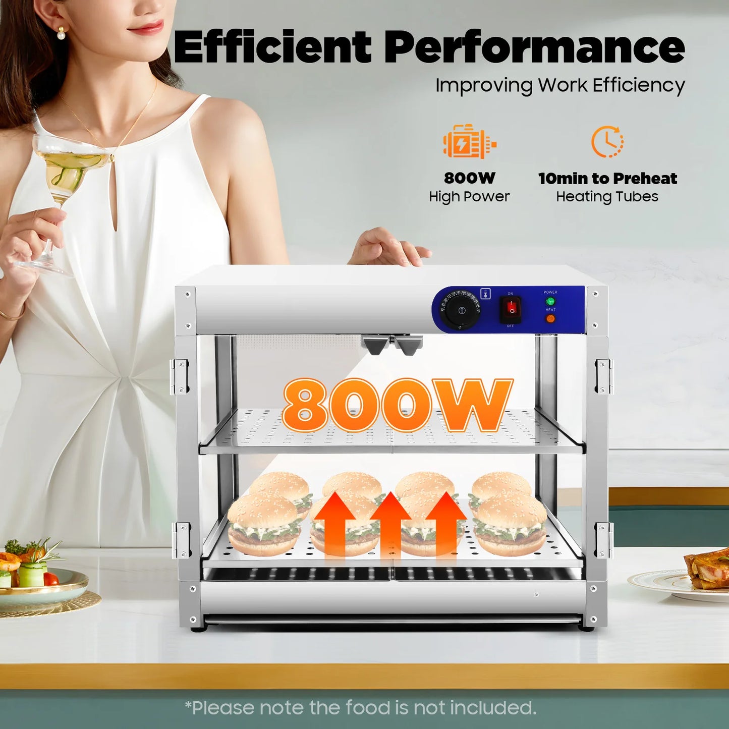 Warmhoudkast – Warmhoudkast Horeca – Voedselverwarmer – Snackverwarmer – Roestvrij Staal – 800 Watt – Dubbel Plateau