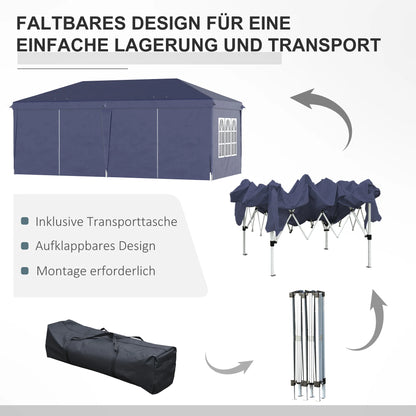 Tuinpaviljoen – Terraspaviljoen – Partytent – Opvouwbaar Paviljoen – Marktkraam – Stalen Frame – Waterbestendig Doek - Blauw