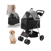 Stroller - Dog stroller - Dog buggy - Dog cart - 35lbs 4 wheels - with brakes Storage basket Cup holder - for cats and dogs Travel accessories