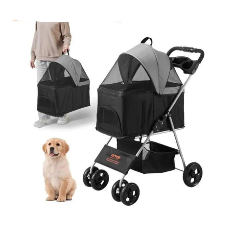 Stroller - Dog stroller - Dog buggy - Dog cart - 35lbs 4 wheels - with brakes Storage basket Cup holder - for cats and dogs Travel accessories