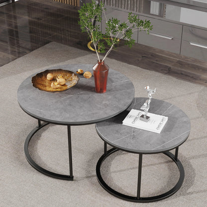 Ronde salontafel - Kleine tafel - Salontafel - Tafel - Marmer - Donkergrijs - QUORE