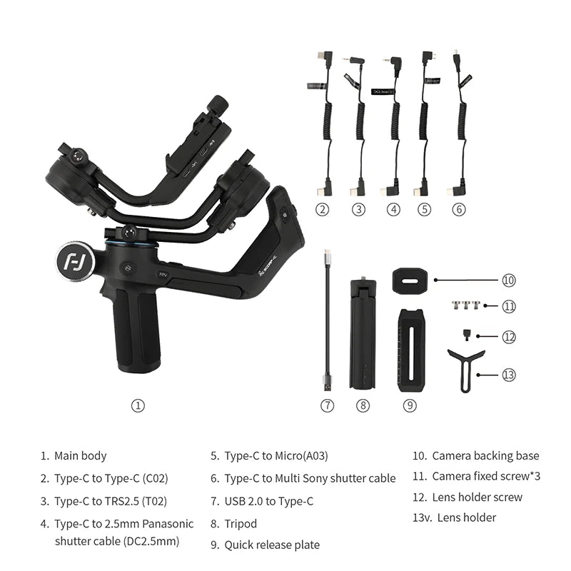 Gimbal Smartphone - Stabilizer for Smartphone &amp; Camera - Gimbal for Smartphone &amp; Camera - Handheld mirrorless - Roll angle 320° - Course angle 360° - 3-Axis - All-in-one - Black