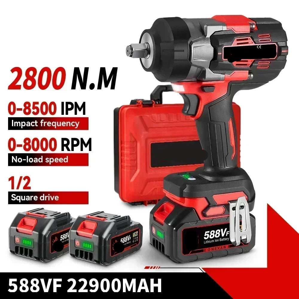 Slagmoersleutel - met Accu - Torque - Elektrische - 2800W - Slagschroevendraaier - 8000RPM - Borstelloze - 1/2 Inch - 18V - 2800Nm - Zonder Batterij