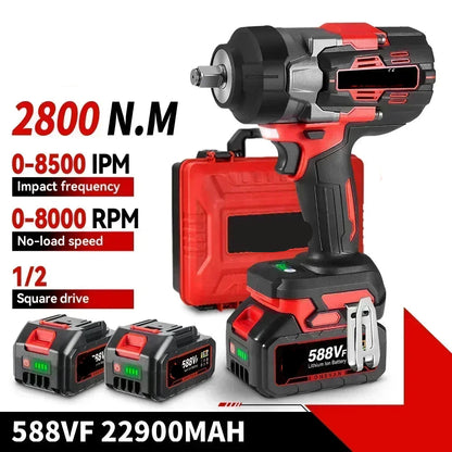 Slagmoersleutel - met Accu - Torque - Elektrische - 2800W - Slagschroevendraaier - Draadloze - 8000RPM - Borstelloze - 1/2 Inch - 18V - 2800Nm - 2 Batterij