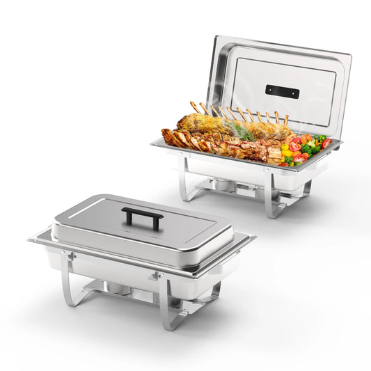Chafing Dish - Warmhoudplaat - Buffetwarmer Set - Rechaud - RVS Warmhoudschalen - 2 Stuks - 8QT - met Stevig Frame voor Feest of Bruiloft - Zilver