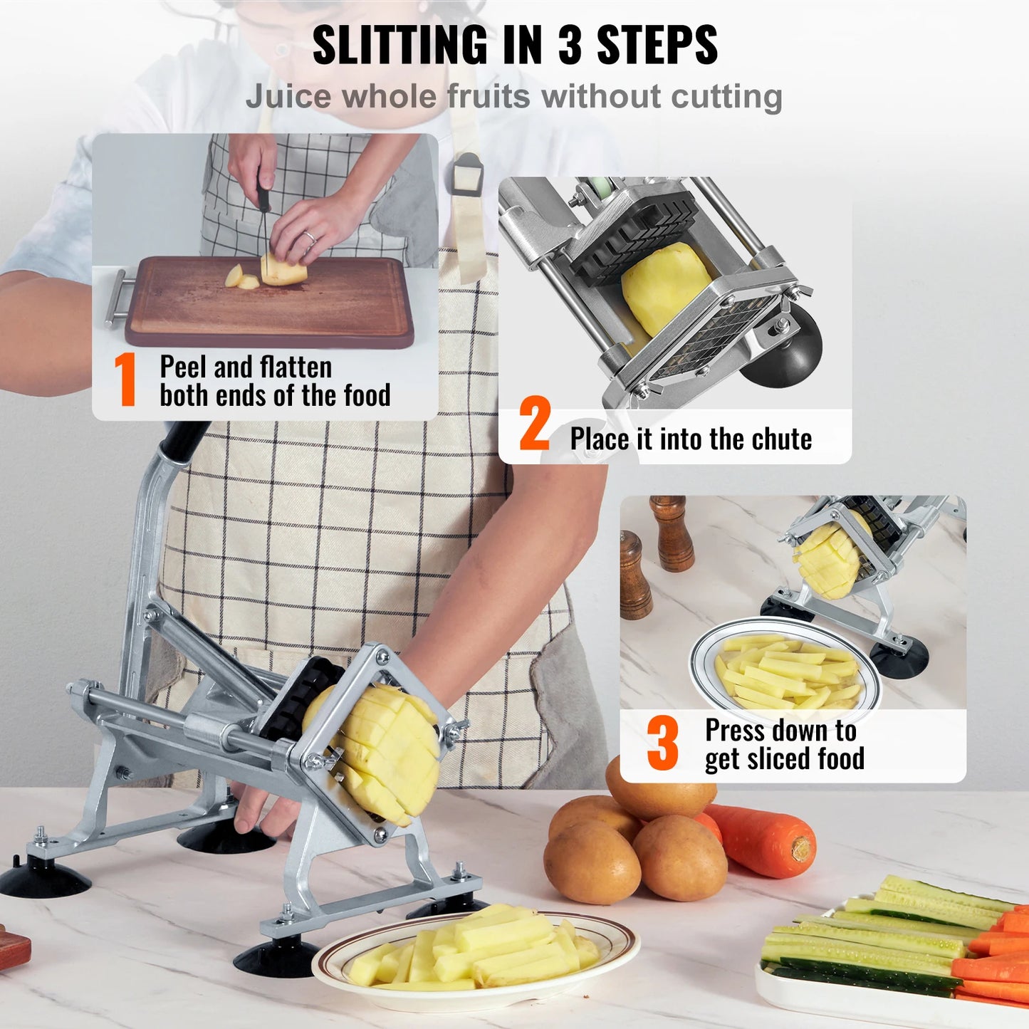 Frietsnijder  - Patatsnijder - Handmatige Frietsnijder - Groentesnijder -  Mandoline - Hakmolen - Aardappelsnijder – Inclusief 1/2 & 3/8 Inch RVS Messen voor Perfecte Frietjes