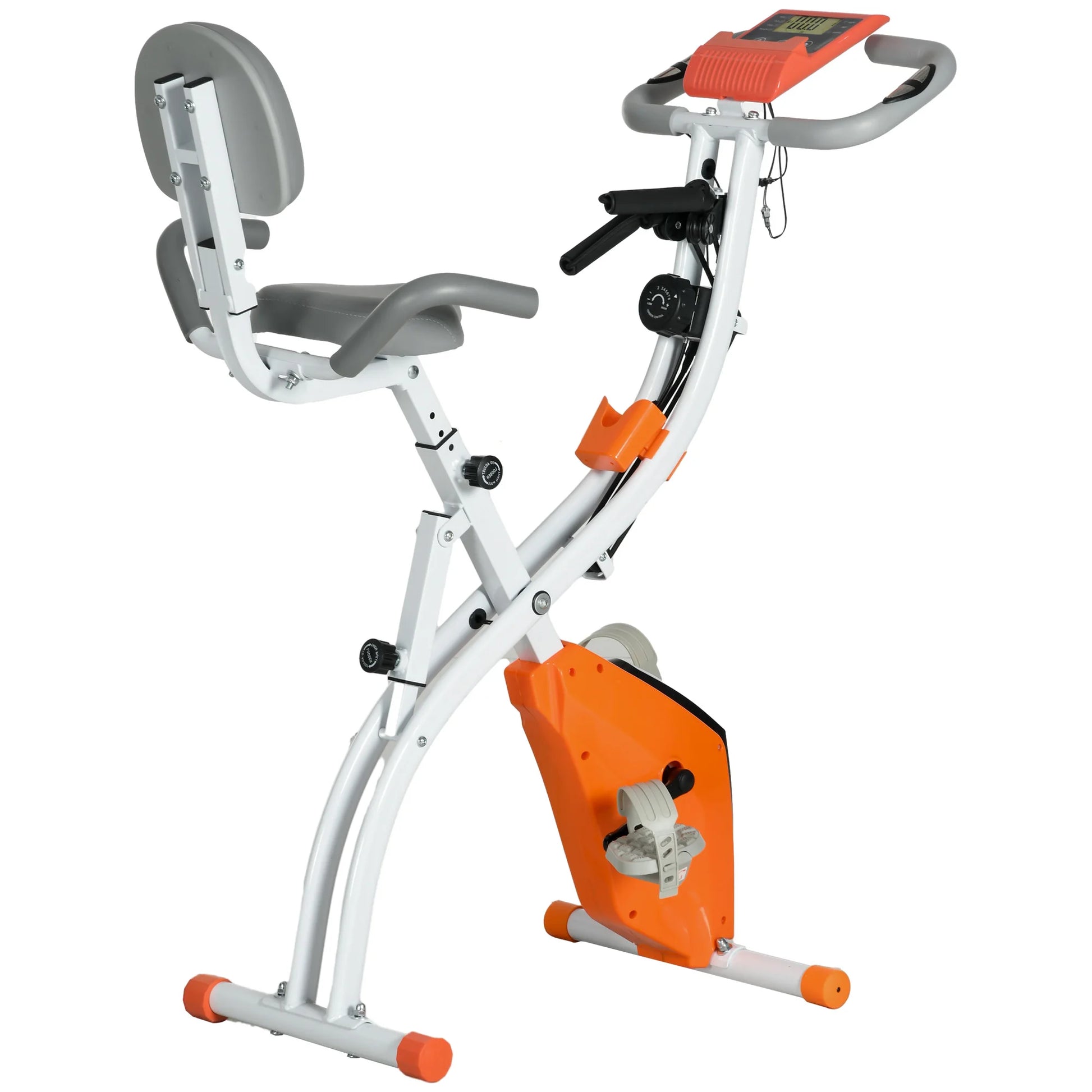Hometrainer - Spinningfiets - Hometrainers - Indoorfietsen - Indoorfiets - 2-in-1 Fitness Fiets - 8 Niveaus - LCD Display - Opvouwbare - Verstelbaar Zadel - met Rugleuning - 120kg Draagkracht - Fiets - voor Cardio Training - Oranje - QUORE