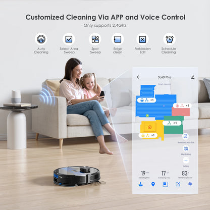 Robotstofzuiger SL60 Plus – Robotstofzuiger Met Dweilfunctie – Automatische Stofzuiger – Robot Cleaner – Robot Stofzuiger Voor Huisdieren – 60 Dagen Handsfree Leegmaken – 4500Pa Zuigkracht - QUORE