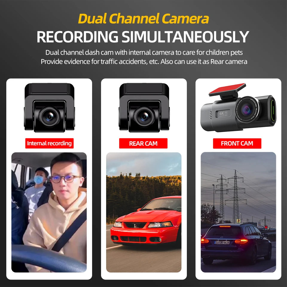 Dashcam voor Auto - 4K Dashcam - Dual Lens - 170° Groothoek - GPS - WiFi - Nachtvisie - 24H Parkeermodus - G-Sensor - 128GB Geheugenkaart inbegrepen - 6M RC-BL Camera - Zwart