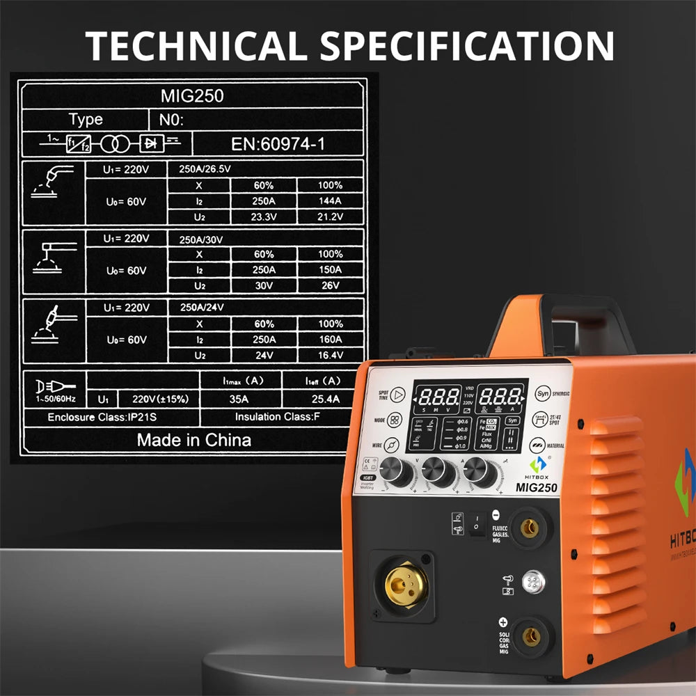 MIG250 Lasmachine – Lasmachine MIG TIG MMA – Lasapparaat – Lassen Machine – 200A Stroomsterkte – Dual Voltage 110V/220V
