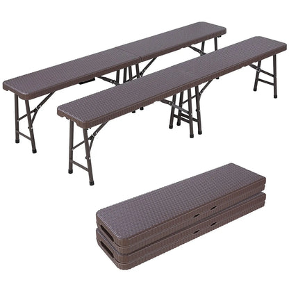 Inklapbare Tafel En Banken – Campingset – Buitenmeubel – Picknicktafel – Feestset – Rattan Look – Hoog Draagvermogen