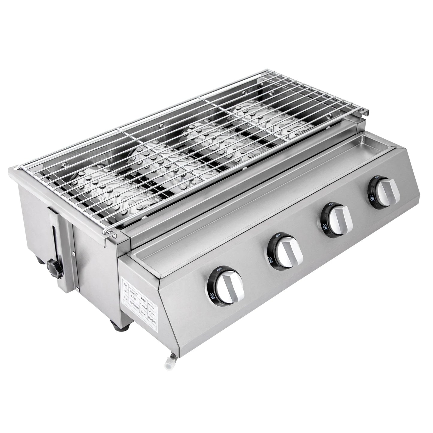 Gasbarbecue - BBQ-grill - Rookloze Barbecue - met 4 Individuele Branders - Hoogte Verstelbaar - Hoogwaardig materiaal - Snelle verwarming - Groot kookoppervlak - Eenvoudig schoon te maken - RVS - 58 x 40 x 20 cm -Zilver