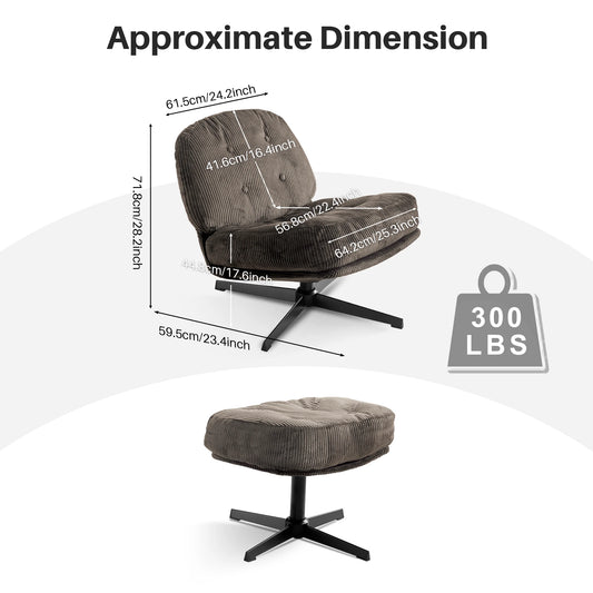 Relaxstoel - Schommelstoel - Fauteuil - Loungestoel - Moderne Vouwbare Accent Stoel -  360° Draaibaar Tufted Luil stoel - met Dikke Kussen en Ottoman voor Woonkamer - Chocolade