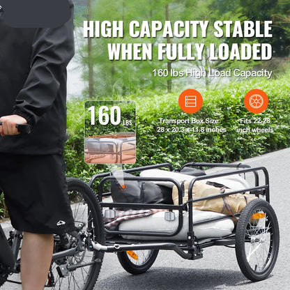 Fietskar - Opvouwbare Fietsaanhanger - Fietskarren Bagage - Transportwagen - 160lbs Laadvermogen – Compacte Opslag – 16" Wielen – Veiligheidsreflectoren – Geschikt voor 22"-28" Fietswielen