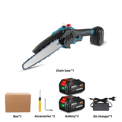 Kettingzaag - Snoeizaag - Takkenzaag - Handzaag - Draadloze - Elektrische - 1500W - 8 Inch Zaagblad - Brushless Motor - Handzaam Ontwerp – Inclusief 2x 18V Accu en EU Stekker