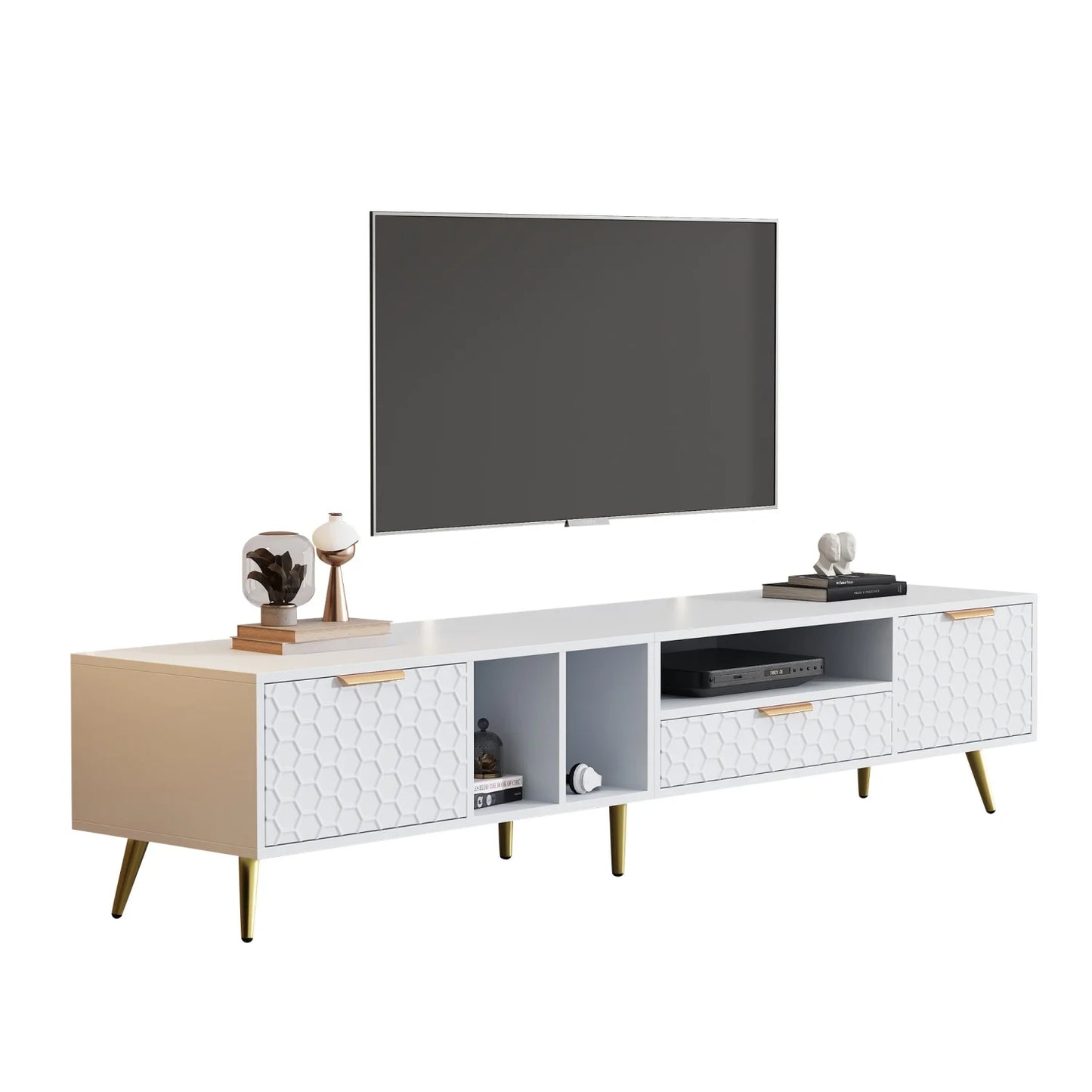 TV-meubel – Tv-kast – Entertainmentmeubel – Lowboard – Tv-standaard – Hoogglans Wit – Grote Opbergruimte – Geschikt Voor Televisies Tot 80 Inch
