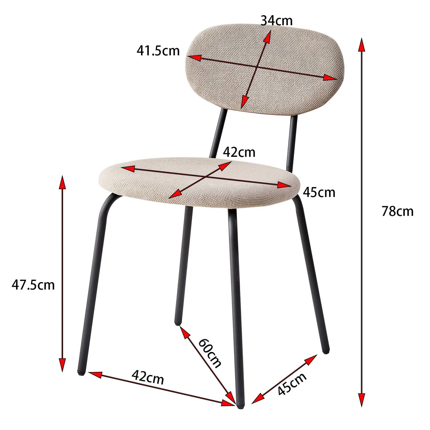 Scandinavische Eetkamerstoelen – Set van 4 Stoelen – Velours Stoelen – Stapelbare Stoelen – Metalen Poten – Ergonomisch Design – Geluiddempend - 42 x 45 x 78 cm - Hoefijzerwit