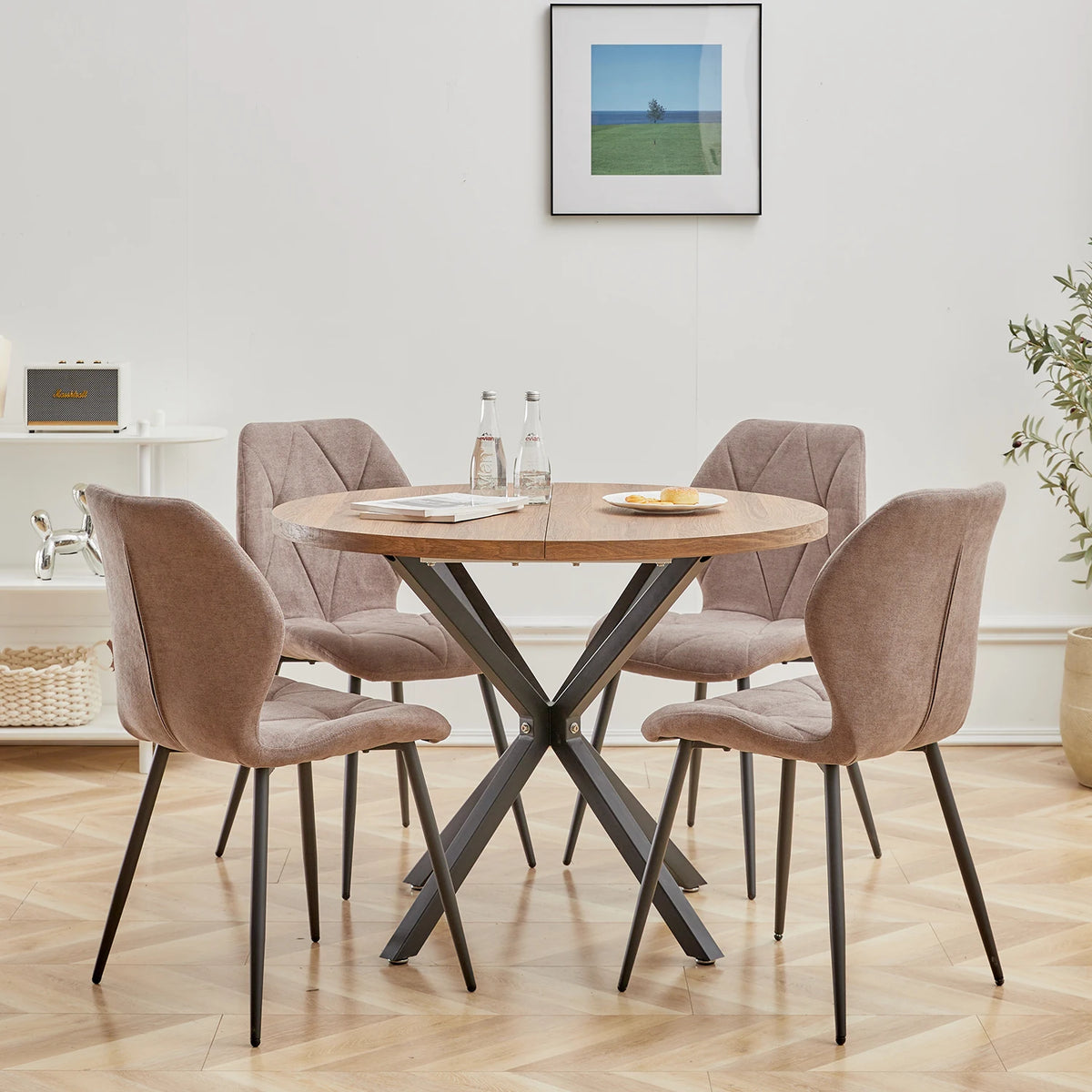 Table - Round Table - Scandinavian - Modern Minimalist Table - Solid Wood Lid - Steel Frame - 100cm - Light Wood Color