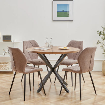 Table - Round Table - Scandinavian - Modern Minimalist Table - Solid Wood Lid - Steel Frame - 100cm - Light Wood Color