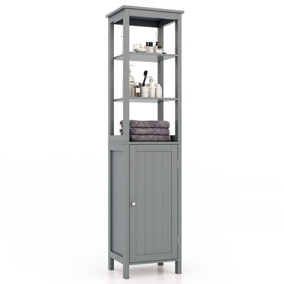 Hoge Kast met 5 Niveaus – Smalle Vrijstaande Badkamerkast met Verstelbare Planken & Deuren – Opbergkast voor Woonkamer of Badkamer – 40 x 32 x 160 cm – Grijs