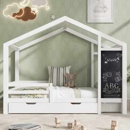 Bedhuisje Kinderen – Huisbed – Kinderbed – Peuterbed – Juniorbed – Massief Houten Frame – 90x200 cm – Met 2 Opberglades - QUORE
