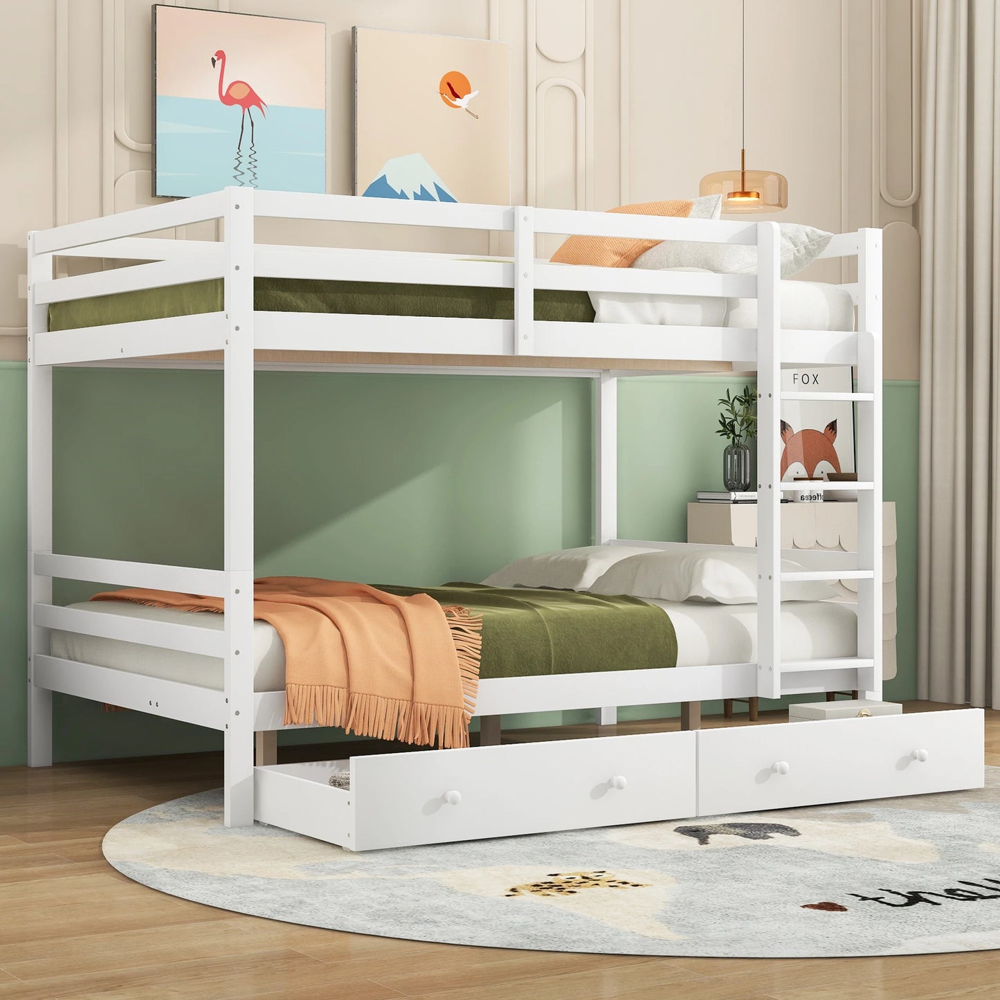 Hoogslaper Kinderbed – Halfhoogslaper – Stapelbed – Tienerbed – Kinderbed 90x200 cm – Met LED-verlichting – Inclusief Bureau en Opberglade – Speelse Raamvormen – Zonder Matras