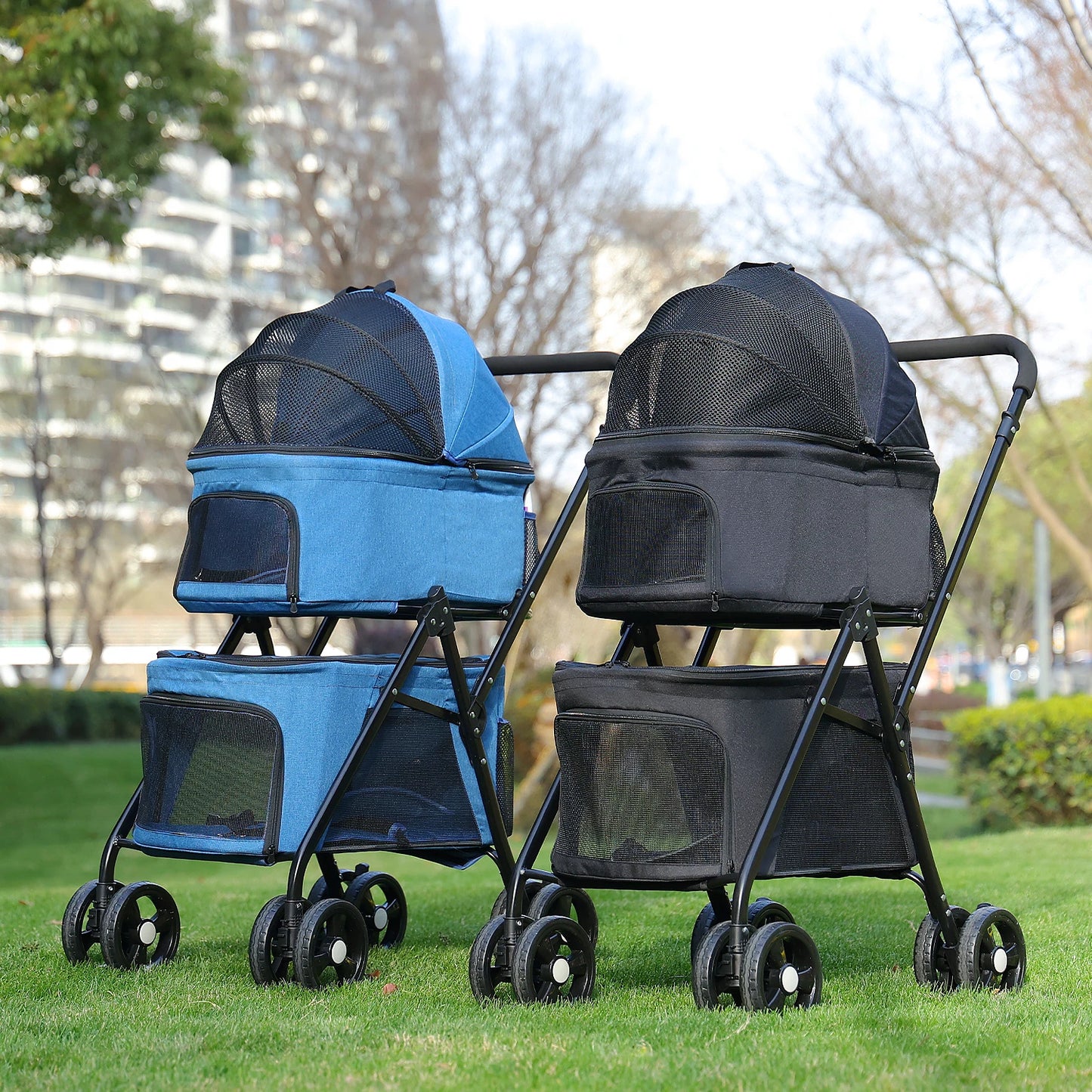 Foldable Pet Stroller with 4 Wheels, Double Dog Stroller for Travel Walking, Detachble Portable Pet Bag for Small Cats or Dogs