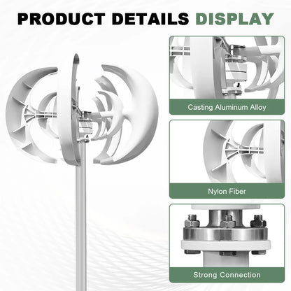 Windturbine – Verticale As Windmolen – Windenergie Generator – Duurzame Energie – Windmolen – 5000 Watt Vermogen – Weerbestendig IP54 - 12V - Met Zonnestelsel