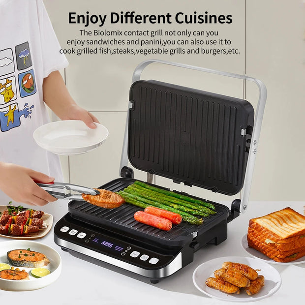 Wafelijzer - Wafelmaker - Waffle iron - Waffle Machine - Regelbare Thermostaat - 2000W Digitale Contactgrill - Panini Pers - 180° - Zilver
