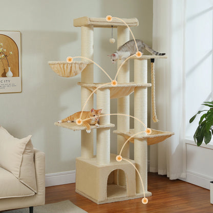 Kattenboom - voor Grote Binnenkatten – Krabpaal - Hoog Kattenmeubel - met Sisal Krabpalen - Condo Hangmat – Arbre a Chat - met Pluche Perch Speelbal - 114cm - Zwart