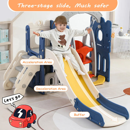 Lazyspace 5 in 1 Children's Slide, Climbing, Storage Space, Swing, Basketball Basket, Slide & Climbing Toy for Children Playroom