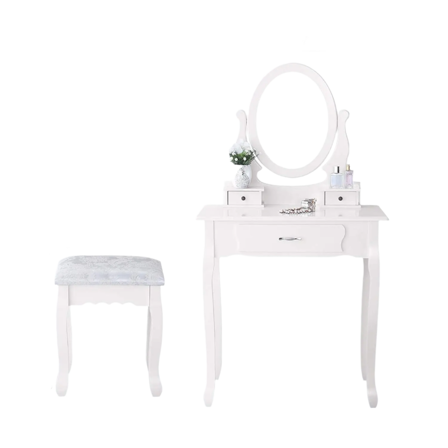 Make-uptafel – Make-up Desk – Kaptafel – Sieradentafel – Witte MDF – Verstelbare Spiegel – 3 Ruime Lades - 75 x 40 x 136 cm - Wit