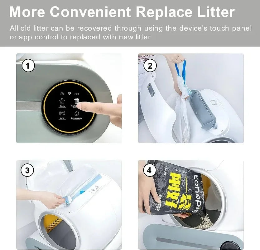 Automatische Zelfreinigende Kattenbak – Slimme Kattenbak – Zelfreinigende Kattenbak – App-Gestuurde Kattenbak – Hygiënische Kattenbak – Ruime 65L Binnenruimte – Veiligheidssensor Met App-monitoring