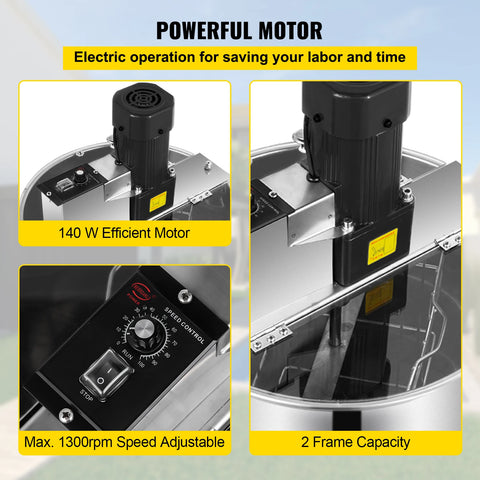 Honing Extractor - 2-4 Frame - Handmatig - Roestvrij Staal - Honingslinger voor Imkers - Honingraat Spinner - Crank Honing Centrifuge - Bijenteelt Apparatuur - Zilver