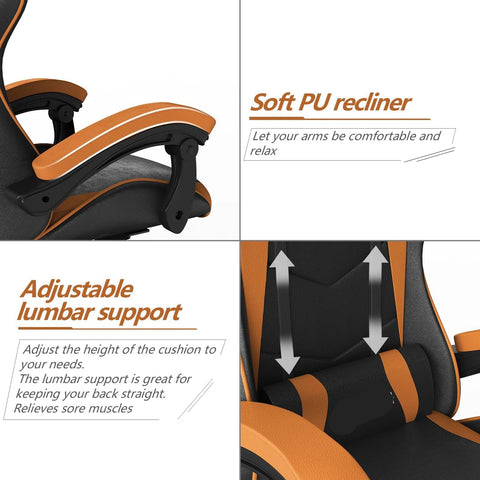 Gaming Bureaustoel - Ergonomische bureaustoel - Bureaustoelen voor Volwassenen - Chair - Gaming stoel - Zwart & Oranje