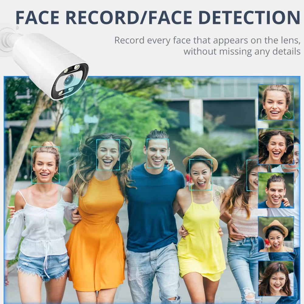 Techage 8CH 5MP POE CCTV IP Camera System Security Smart AI Face Detect 2-Way Audio Video Protection Surveillance Camera Outdoor