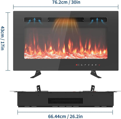 Elektrische Haard – Wandhaard – Sfeerverwarming – Inbouwhaard – Open Haard – Ultra-Flat Design – 1800W Verwarming – Afstandsbediening & Timer