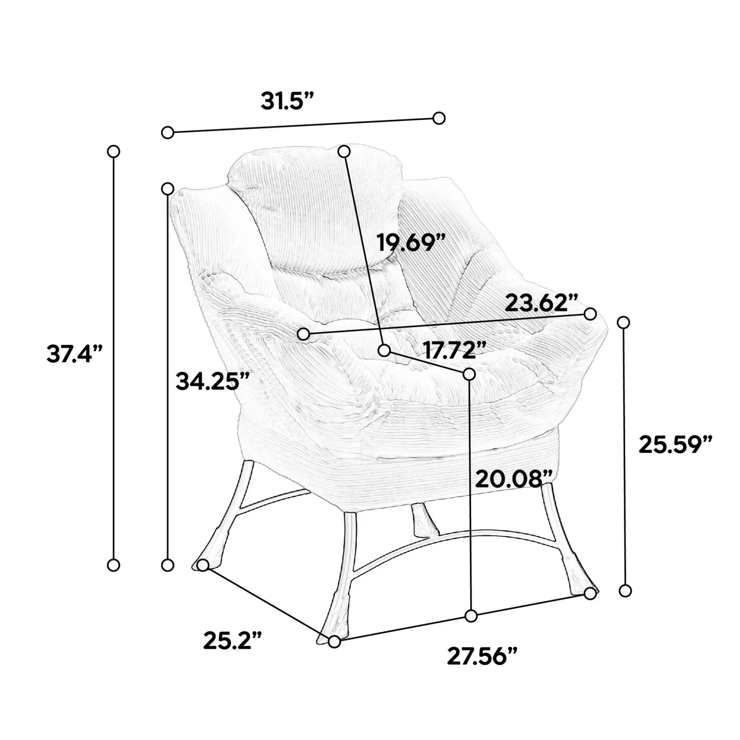 Lounge Stoel – Relaxstoel – Fauteuil – Zitstoel – Met Voetenbank – Ergonomisch Design – Metalen Constructie - 77.5 x 66 x 19 cm - Mint