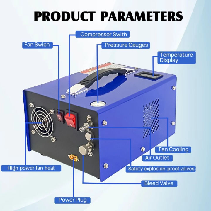 PCP-luchtcompressor – Hoogdrukcompressor – Duikcompressor – Paintballcompressor – Olievrij – 8 Liter Per Minuut – 300 Bar - 4500Psi - 110/220V
