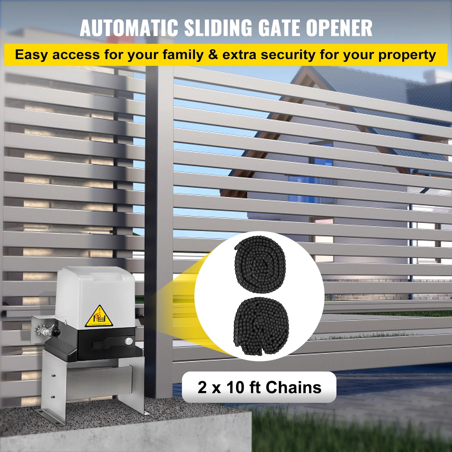 SucceBuy Sliding Gate Opener with 2 Remote Controls Gate Operator Hardware Kit for Security Move Speed 43ft Per Min