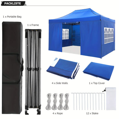 Tuinpaviljoen – Partytent – Inklapbaar Tuinhuisje – Overkapping – Beschutting – Waterdicht Polyester – Staal Frame - 3x4.5m - Blauw