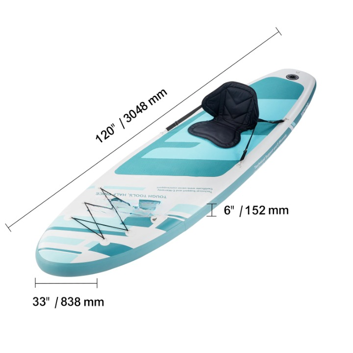 Supboard - Paddle Board - Peddelplank - Surfplank - Opblaasbaar - met Zitje - Inc. Klittenbandsluiting - Voor - Bevestigingspunten - Peddel - Vin - Reparatieset - Stoel - Handpomp - Waterdichte Telefoonhoes - Draagtas - 304.8 x 83.8 x 15.2 cm - Turkoois