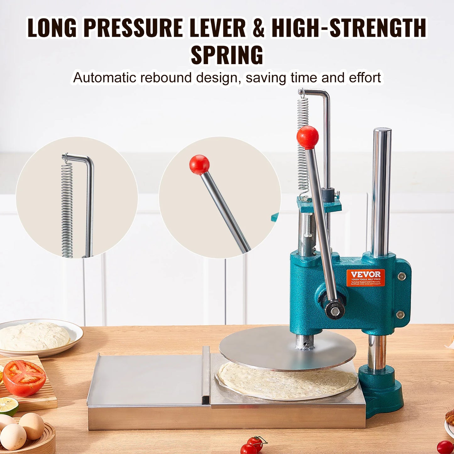 Handmatige Deegpers – Pizzapers – Deegroller – Bodemvormer – Roestvrij Staal – 24 Cm Diameter – Hefboomsysteem