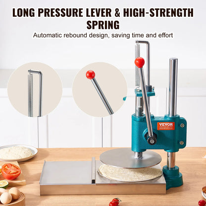 Handmatige Deegpers – Pizzapers – Deegroller – Bodemvormer – Roestvrij Staal – 24 Cm Diameter – Hefboomsysteem