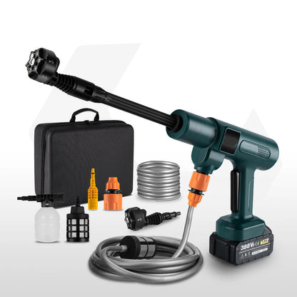 Hogedrukreiniger - Terrasreiniger - Waterpistool - Draadloze - Elektrische - 3500W - 200 Bar -  6-in-1 Spuitmond - Pressure Washer - voor Auto en Tuin - Compatibel met 18V/21V Batterijen - inclusief 2 Accu - QUORE