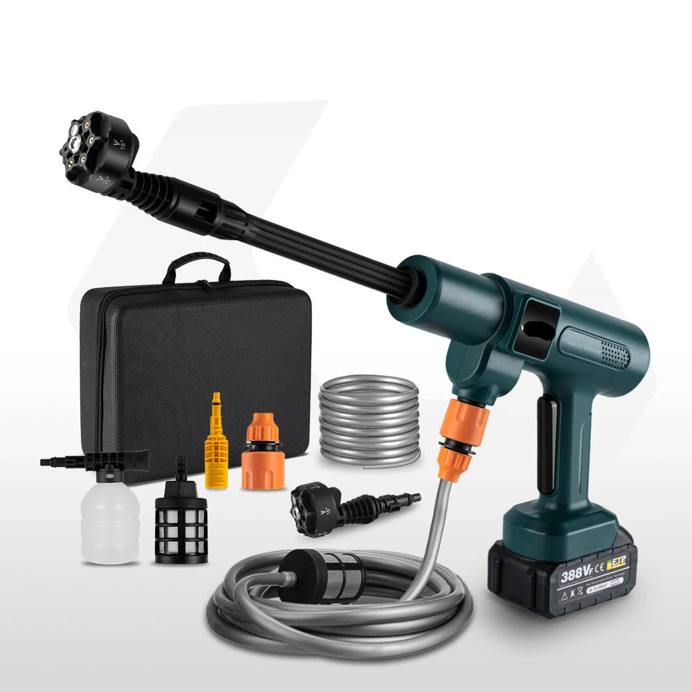 Hogedrukreiniger - Terrasreiniger - Waterpistool - Draadloze - Elektrische - 3500W - 200 Bar -  6-in-1 Spuitmond - Pressure Washer - Borstelloze - voor Auto en Tuin – Instelbare Snelheid - Compatibel met 18V/21V Batterijen - inclusief 1 Accu - QUORE